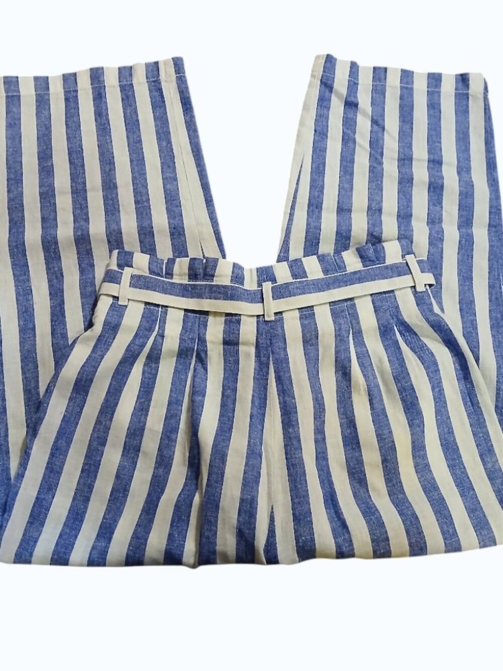 J. CREW Blue & White Linen Stripe Crop Paperbag Waist with Tie Pants - EUC - Picture 6 of 13